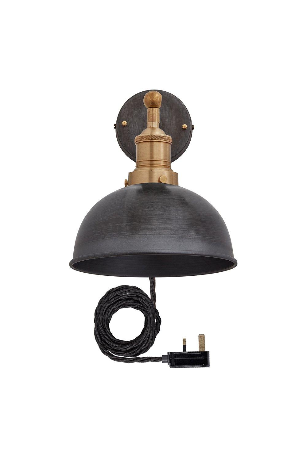 Brooklyn Dome Wall Light, 8 Inch, Pewter, Brass Holder With Plug
